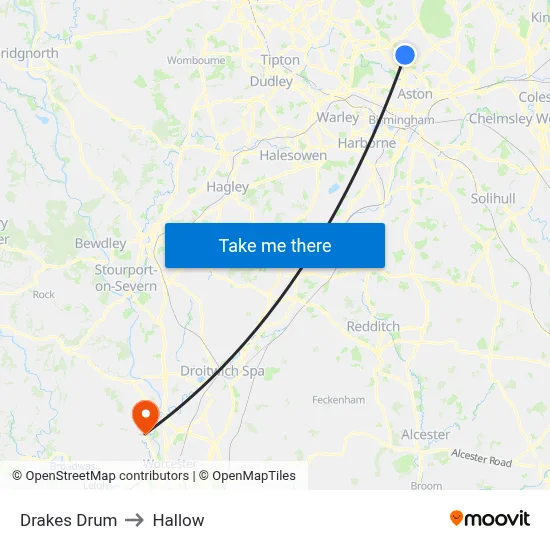 Drakes Drum to Hallow map