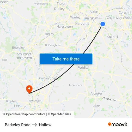 Berkeley Road to Hallow map