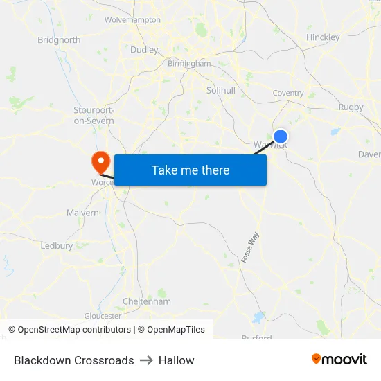 Blackdown Crossroads to Hallow map