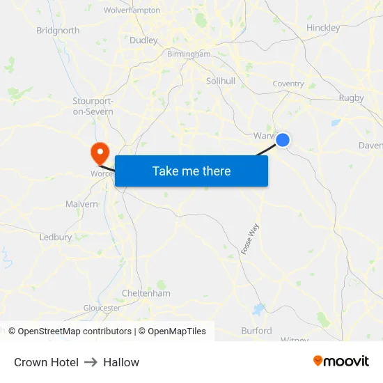 Crown Hotel to Hallow map