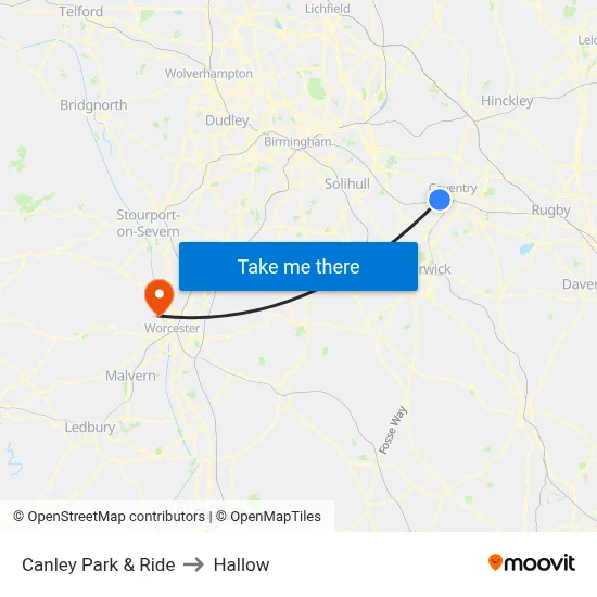 Canley Park & Ride to Hallow map