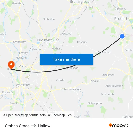 Crabbs Cross to Hallow map