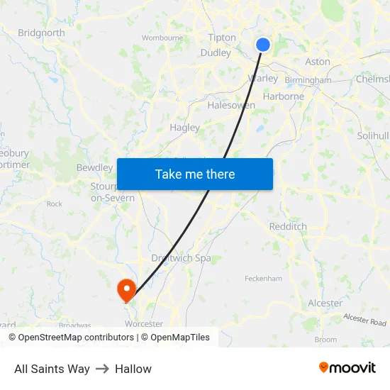 All Saints Way to Hallow map