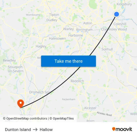 Dunton Island to Hallow map