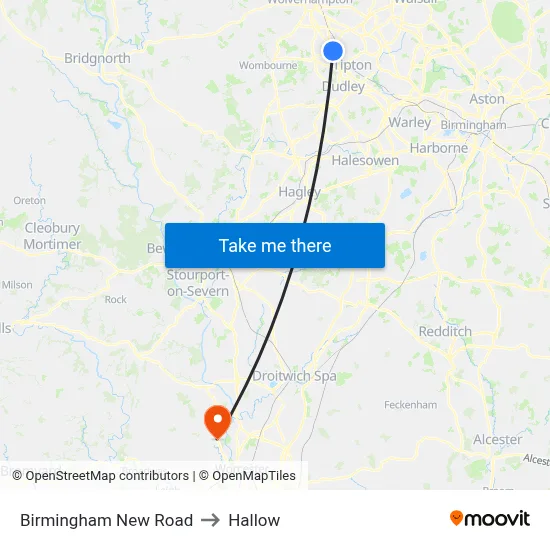 Birmingham New Road to Hallow map