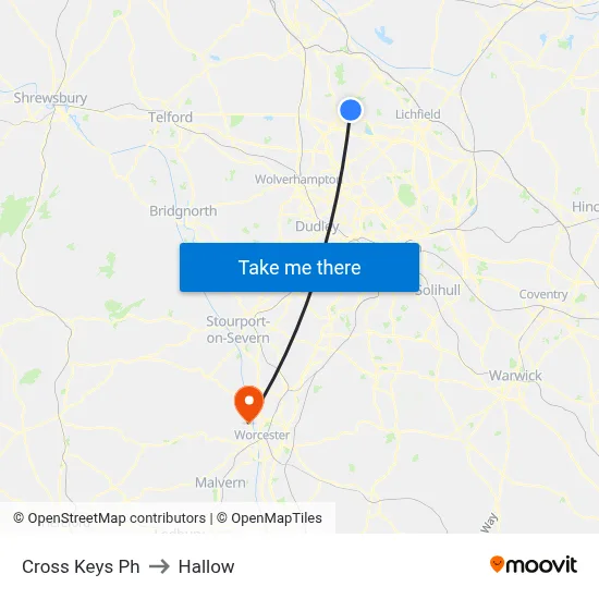 Cross Keys Ph to Hallow map