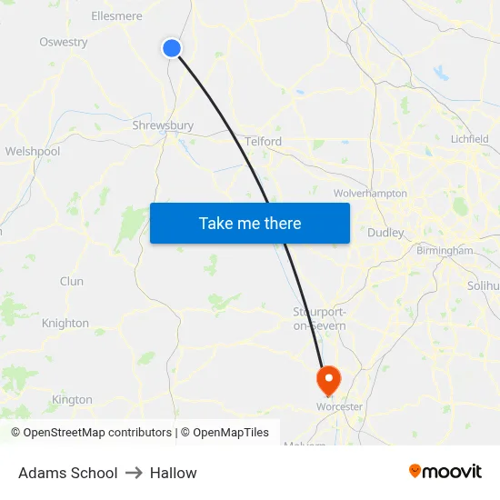 Adams School to Hallow map