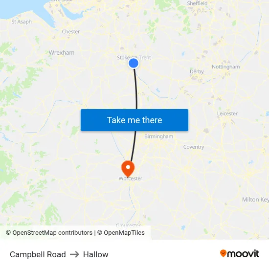 Campbell Road to Hallow map