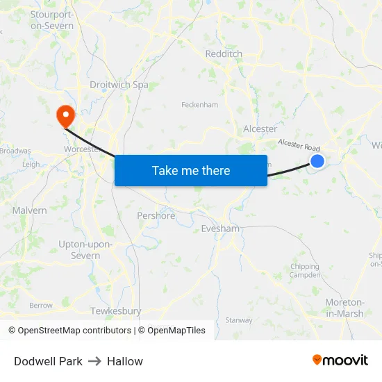 Dodwell Park to Hallow map