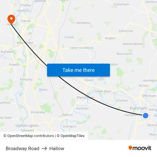 Broadway Road to Hallow map