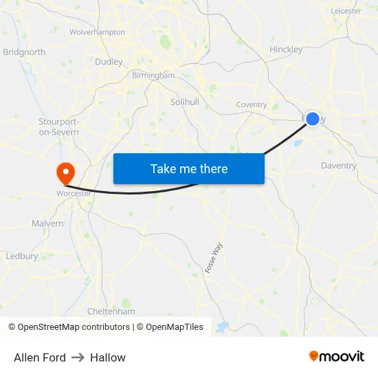 Allen Ford to Hallow map