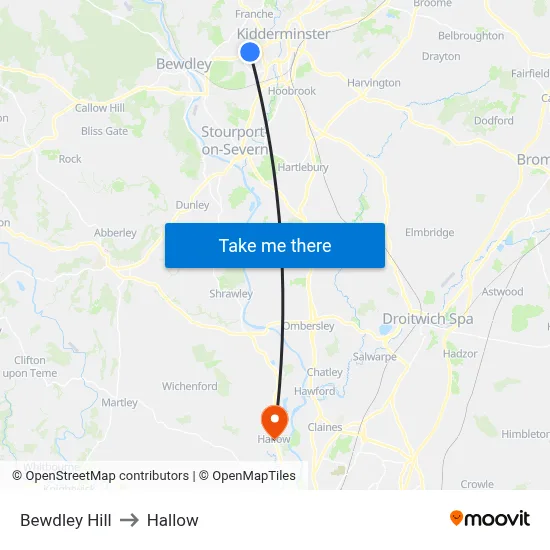 Bewdley Hill to Hallow map