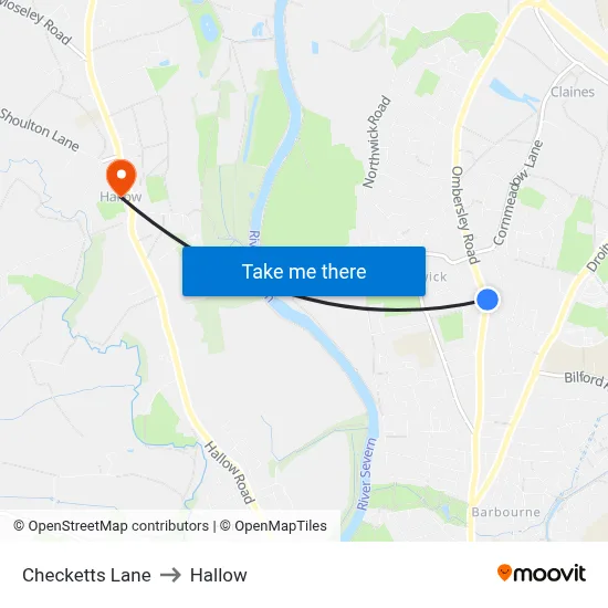 Checketts Lane to Hallow map