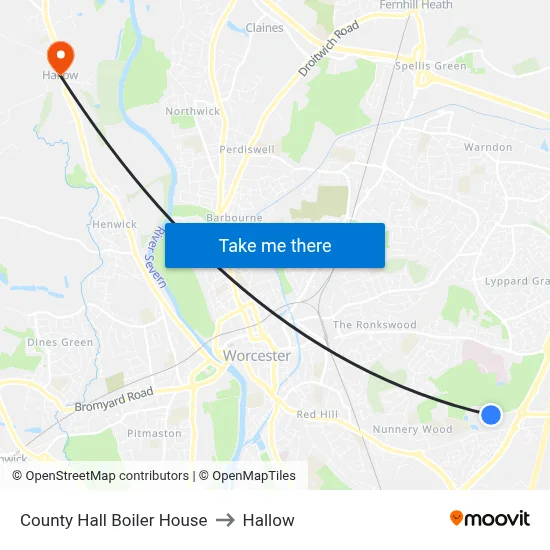 County Hall Boiler House to Hallow map