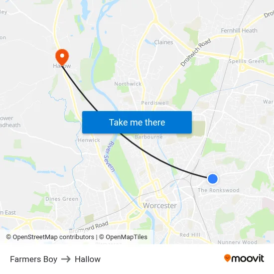 Farmers Boy to Hallow map
