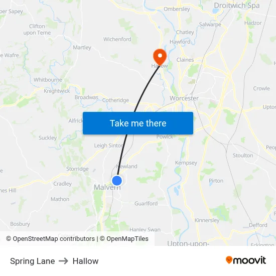 Spring Lane to Hallow map