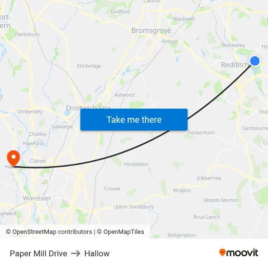 Paper Mill Drive to Hallow map