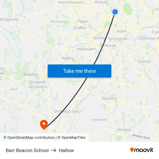 Barr Beacon School to Hallow map
