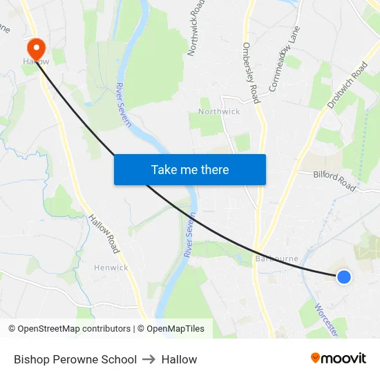 Bishop Perowne School to Hallow map