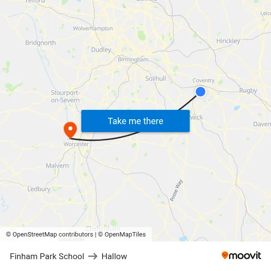 Finham Park School to Hallow map