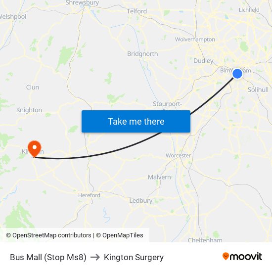 Bus Mall (Stop Ms8) to Kington Surgery map