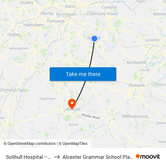 Solihull Hospital – Solihull to Alcester Grammar School Playing Fields map