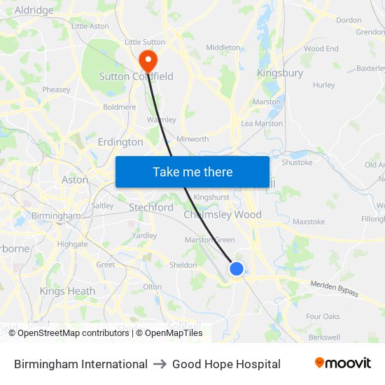 Birmingham International to Good Hope Hospital map