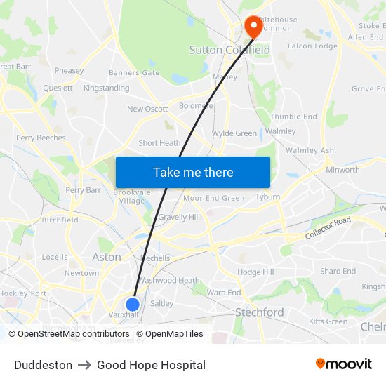 Duddeston to Good Hope Hospital map