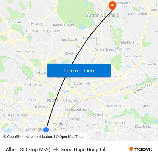 Albert St to Good Hope Hospital map