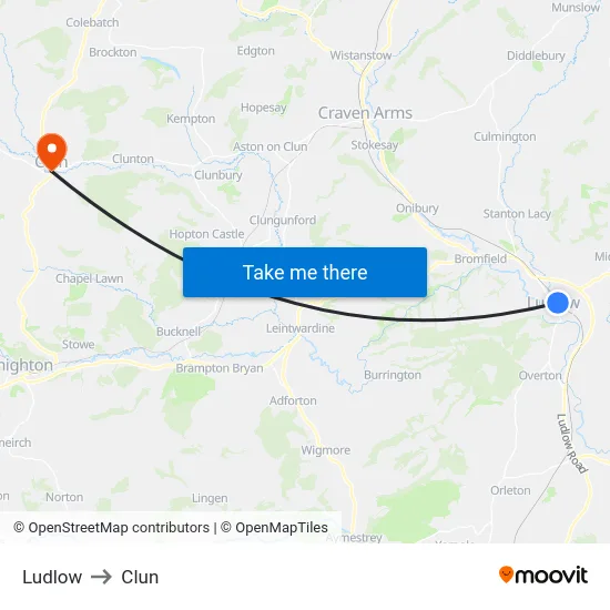 Ludlow to Clun map