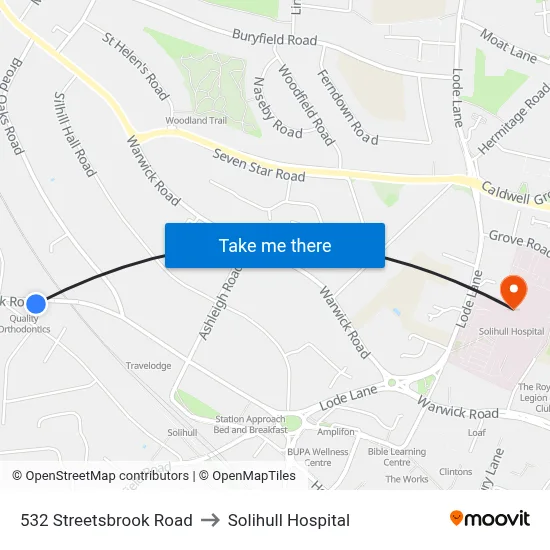 532 Streetsbrook Road to Solihull Hospital map