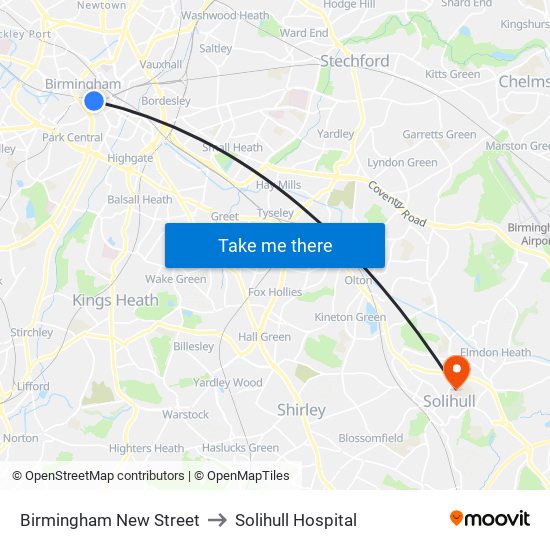 Birmingham New Street to Solihull Hospital map