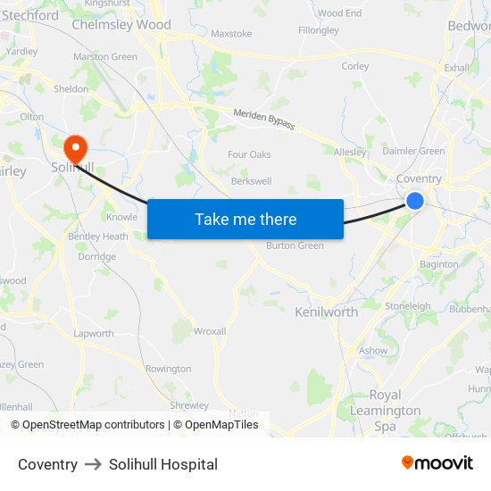 Coventry to Solihull Hospital map