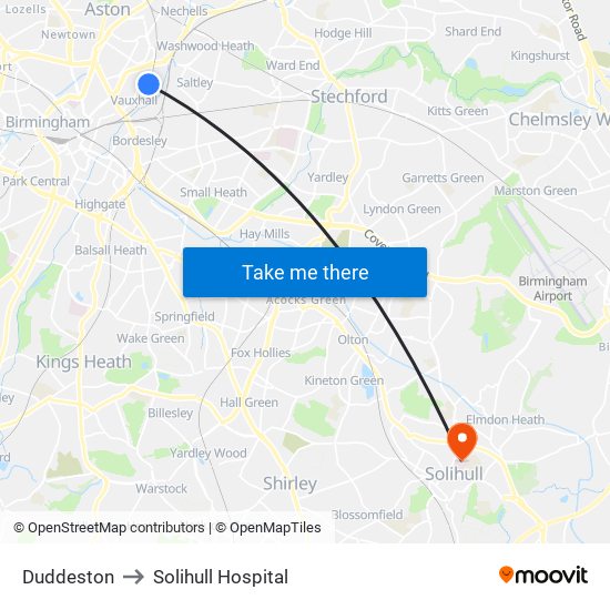 Duddeston to Solihull Hospital map