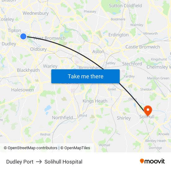 Dudley Port to Solihull Hospital map