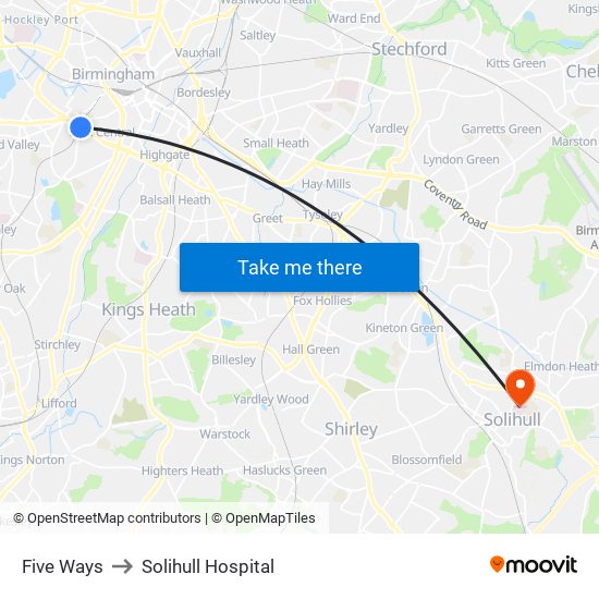 Five Ways to Solihull Hospital map