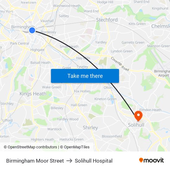Birmingham Moor Street to Solihull Hospital map
