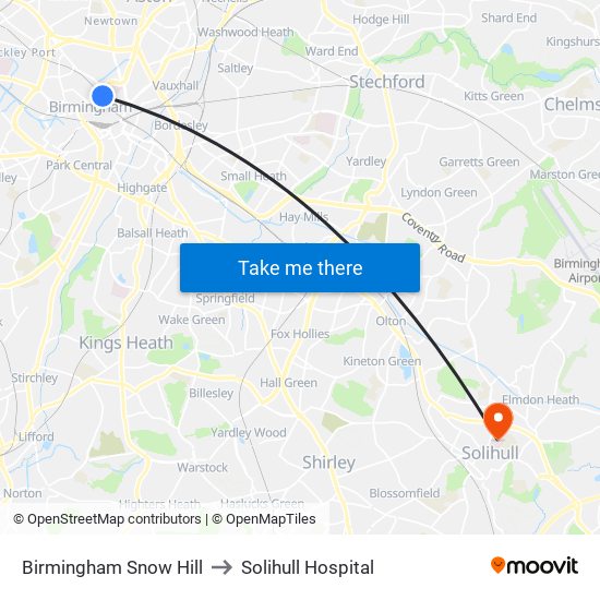 Birmingham Snow Hill to Solihull Hospital map