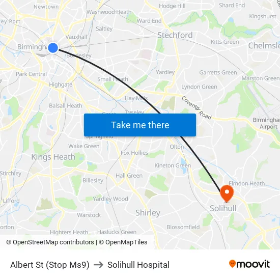 Albert St to Solihull Hospital map