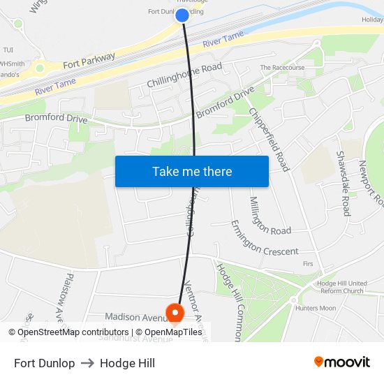 Fort Dunlop to Hodge Hill map
