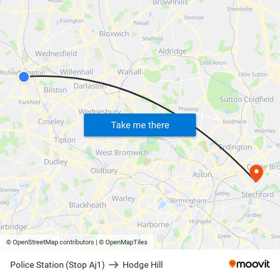 Police Station (Stop Aj1) to Hodge Hill map