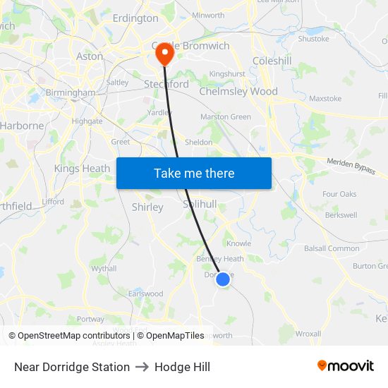 Near Dorridge Station to Hodge Hill map