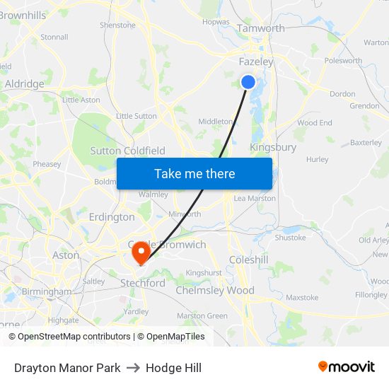 Drayton Manor Park to Hodge Hill map