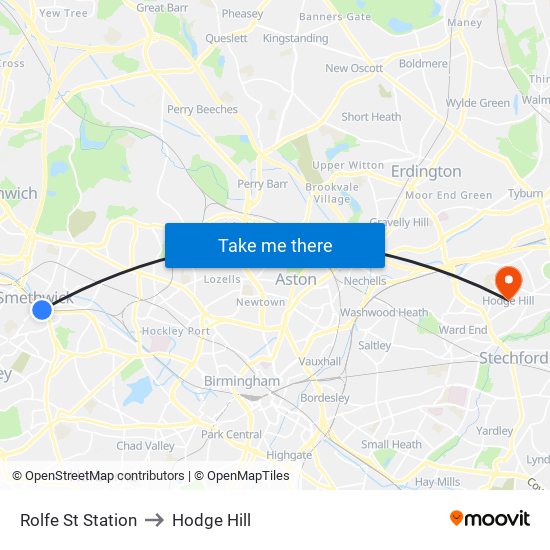 Rolfe St Station to Hodge Hill map