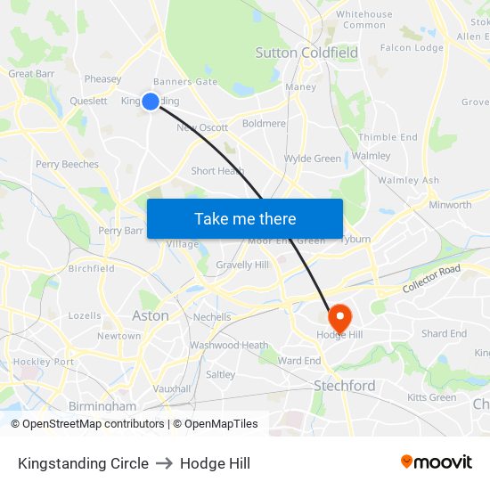 Kingstanding Circle to Hodge Hill map