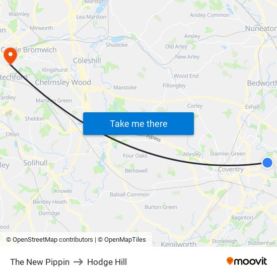 The New Pippin to Hodge Hill map