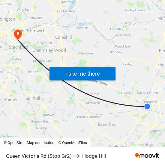 Queen Victoria Rd (Stop Gr2) to Hodge Hill map