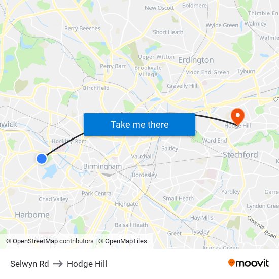 Selwyn Rd to Hodge Hill map