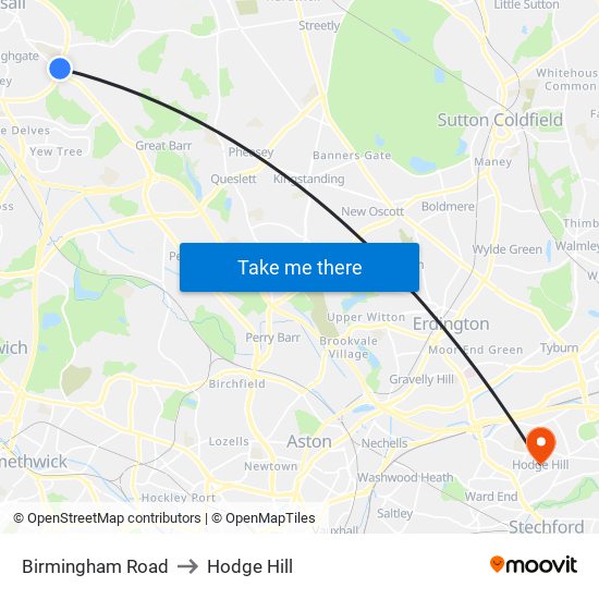 Birmingham Road to Hodge Hill map