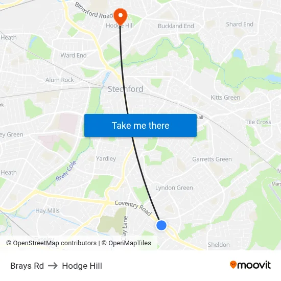 Brays Rd to Hodge Hill map